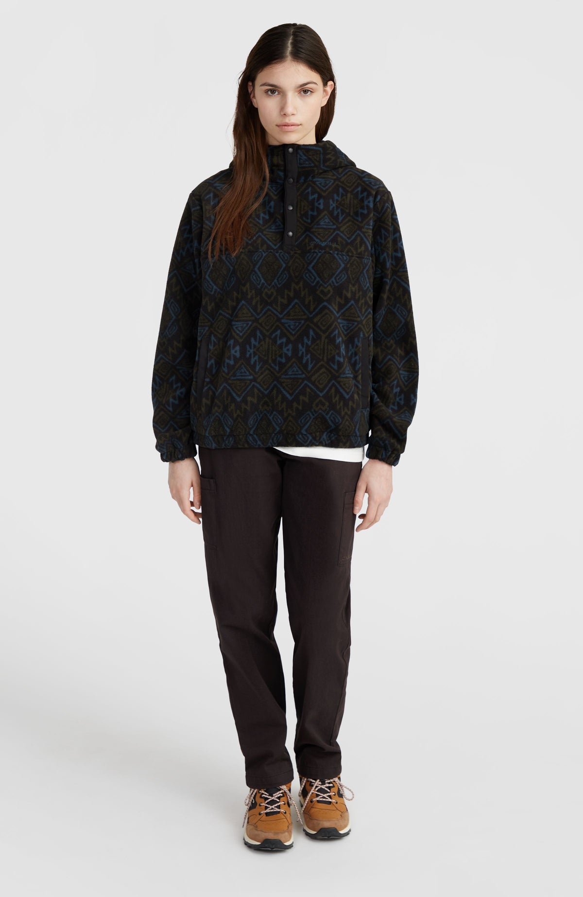 Sweat à capuche demi-zip Superfleece | Black Retro Ikat