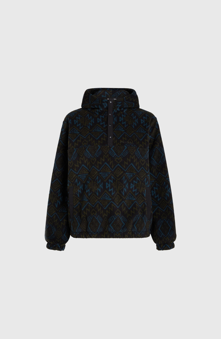 Sweat à capuche demi-zip Superfleece | Black Retro Ikat