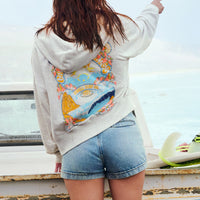 Sweat à capuche et zip intégral Beach Vintage | White Melange