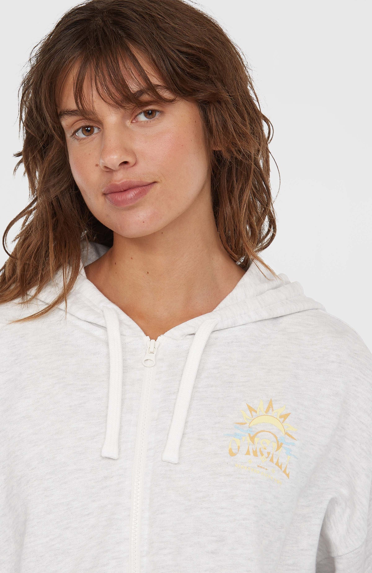 Sweat à capuche et zip intégral Beach Vintage | White Melange