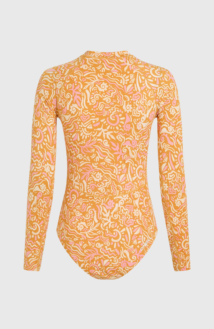 Surfsuit à manches longues Women of the Wave | Orange Abstract Wave