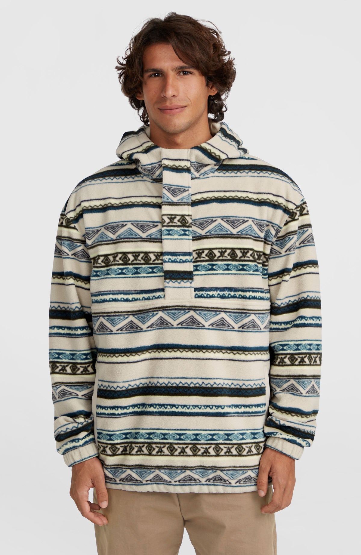 Sweat à capuche Superfleece à col demi-zip | Grey Ikat Stripe