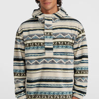 Sweat à capuche Superfleece à col demi-zip | Grey Ikat Stripe