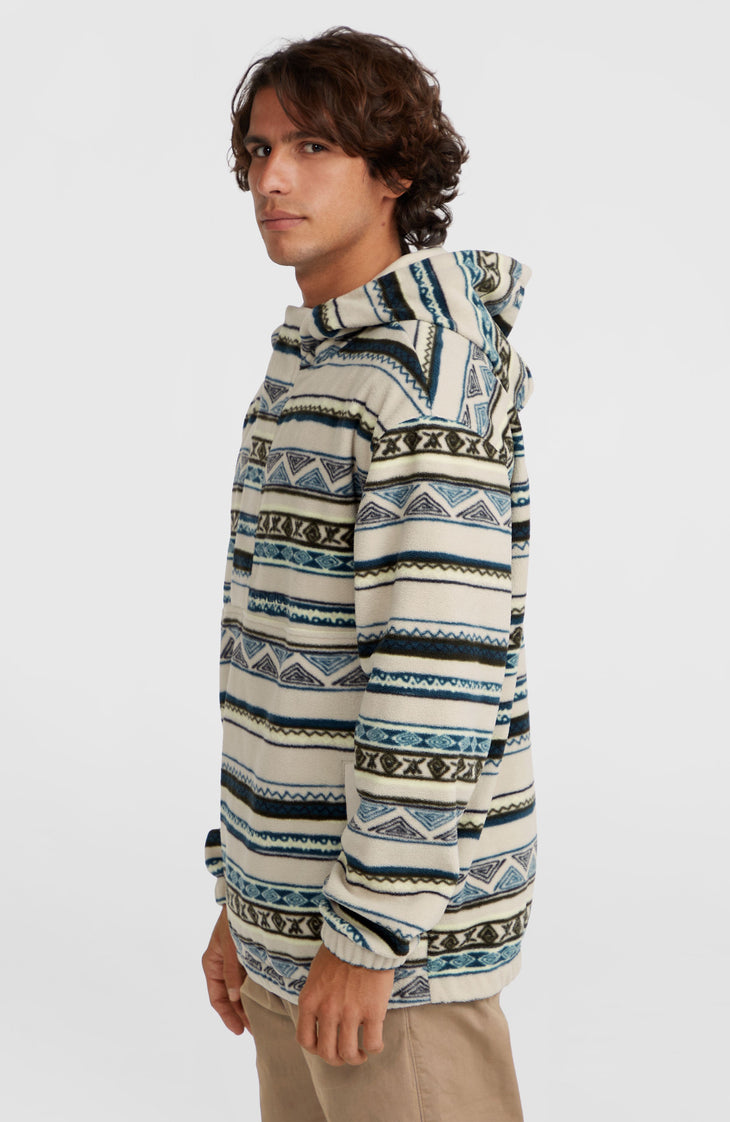 Sweat à capuche Superfleece à col demi-zip | Grey Ikat Stripe