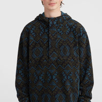 Sweat à capuche Superfleece à col demi-zip | Black Retro Ikat