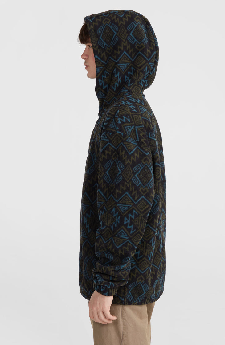 Sweat à capuche Superfleece à col demi-zip | Black Retro Ikat