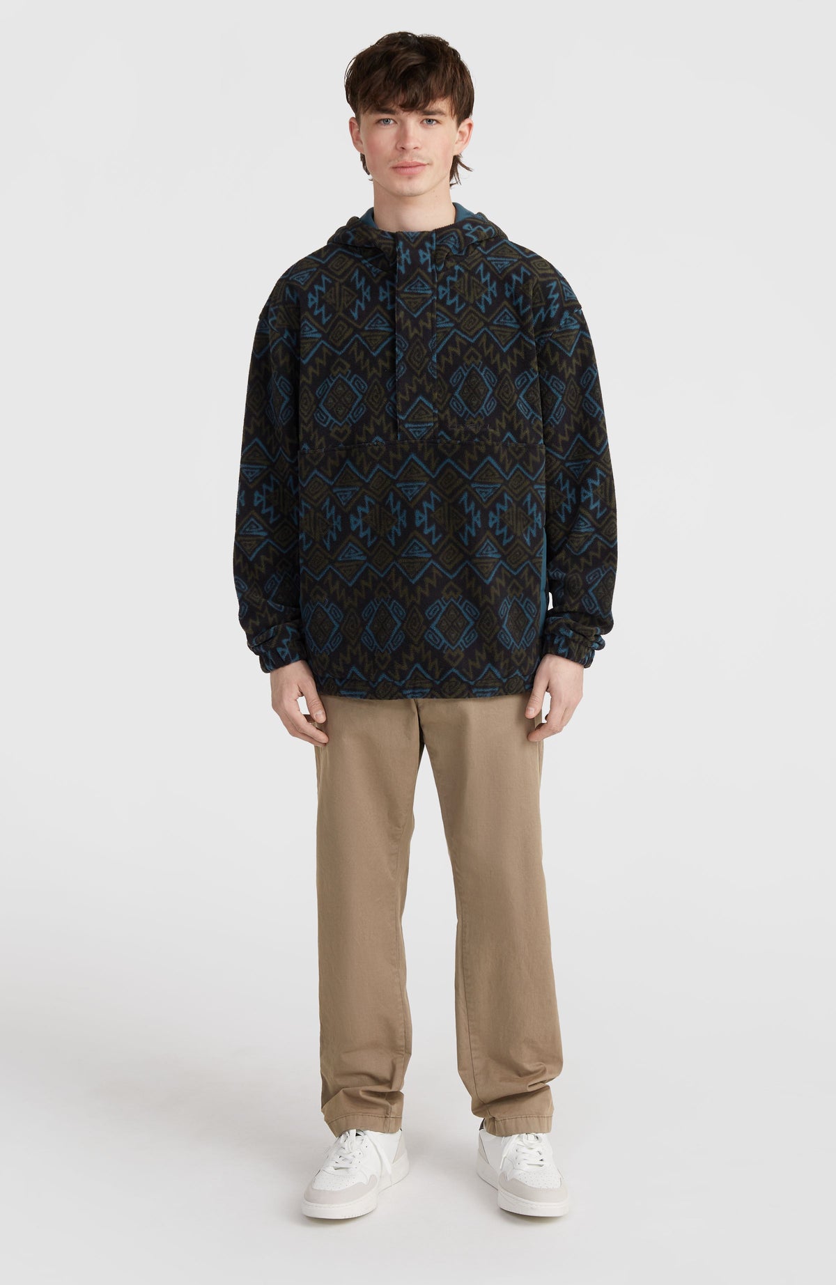 Sweat à capuche Superfleece à col demi-zip | Black Retro Ikat