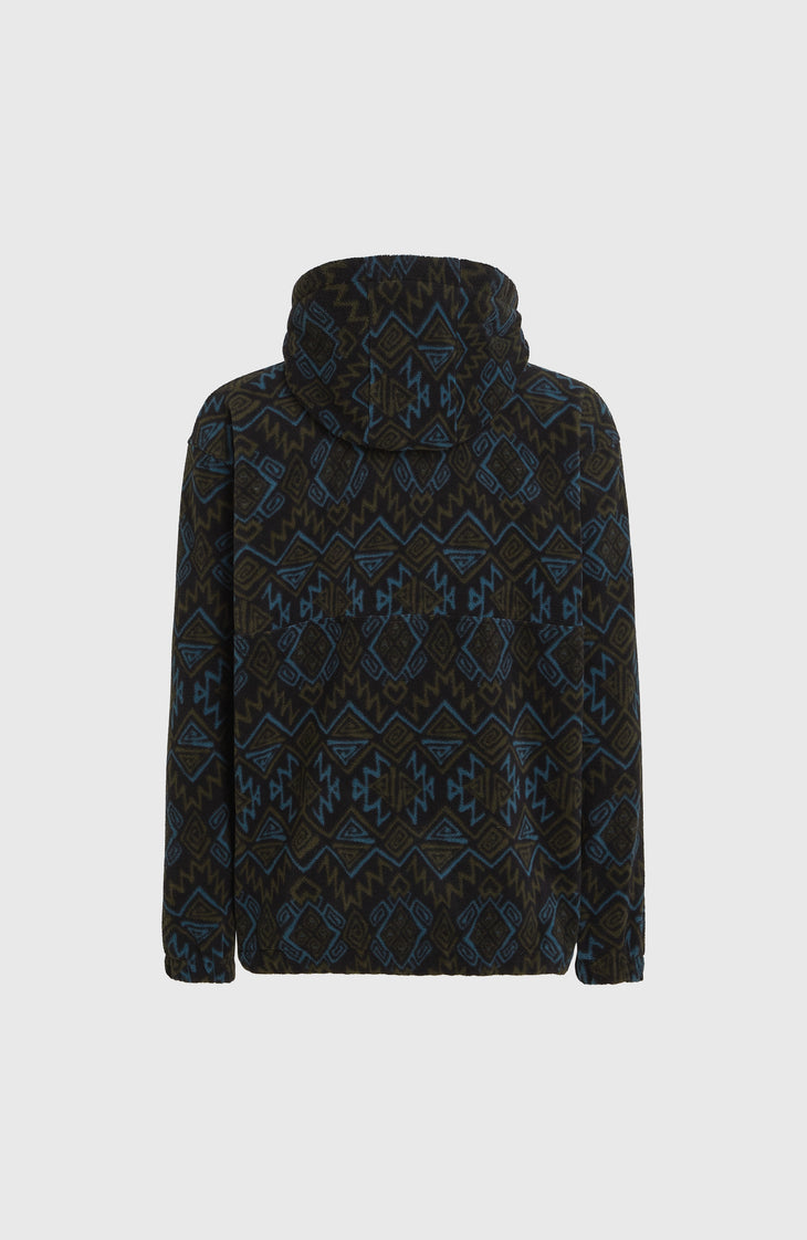 Sweat à capuche Superfleece à col demi-zip | Black Retro Ikat