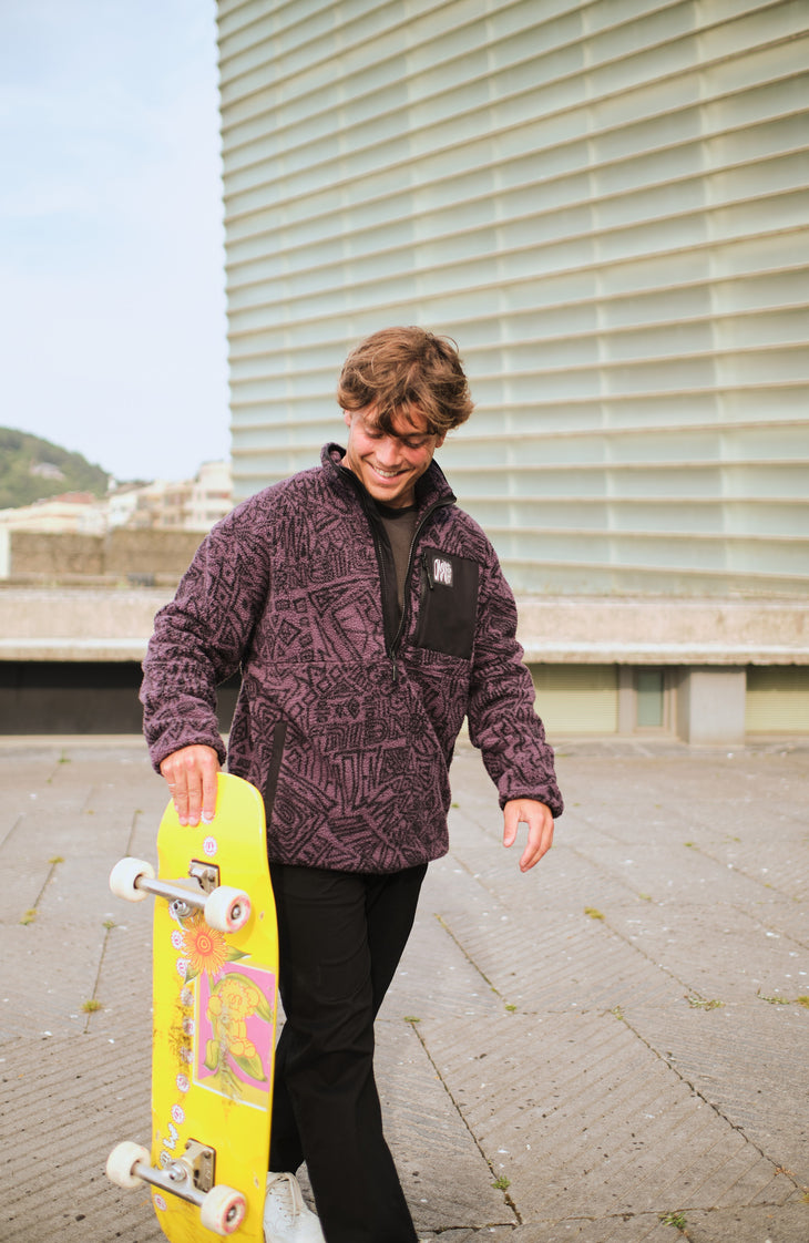 Polaire à poils longs et col demi-zip Surf Heroes | Black/Purple Sketcheritage