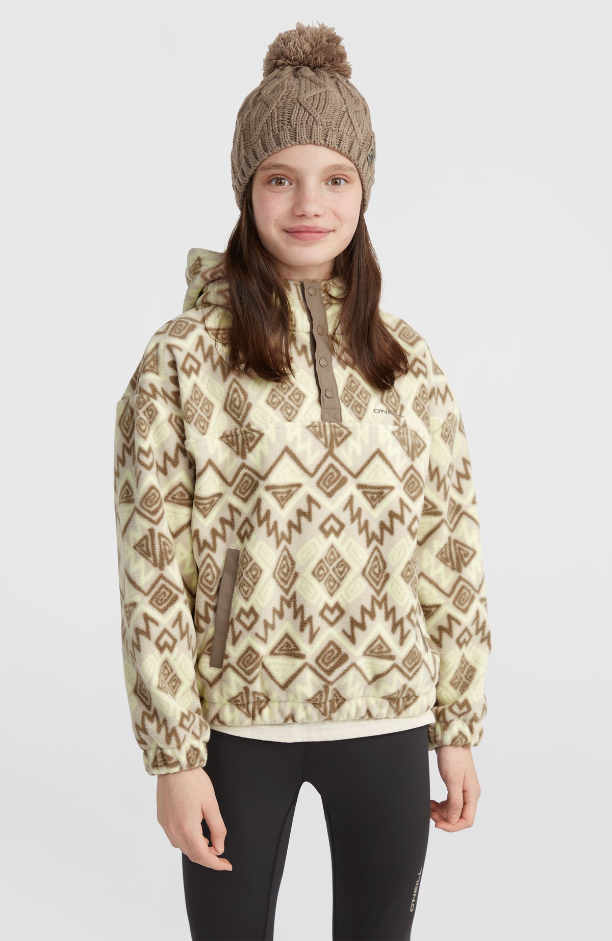 Sweat à capuche et col demi-zip Superfleece | Grey Retro Ikat