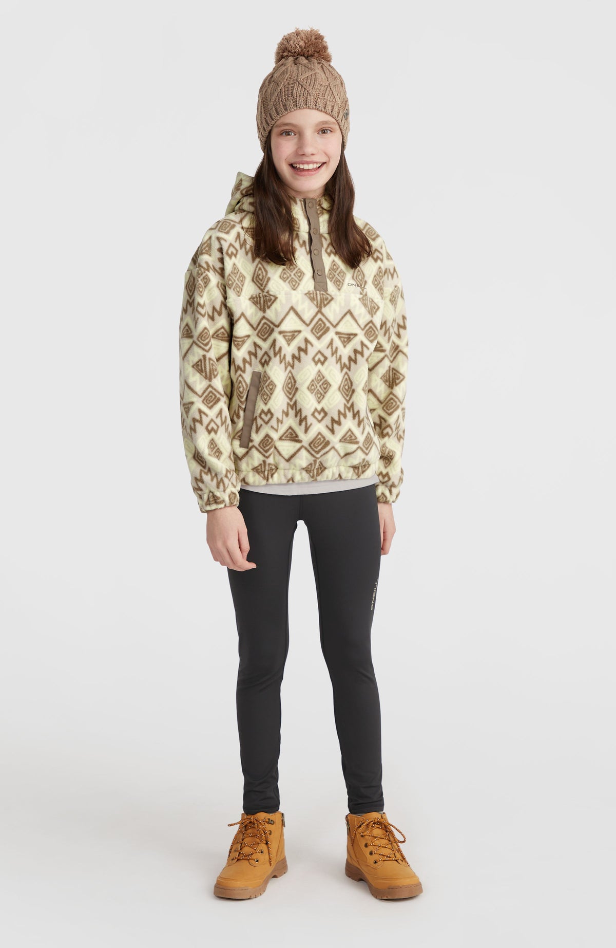 Sweat à capuche et col demi-zip Superfleece | Grey Retro Ikat