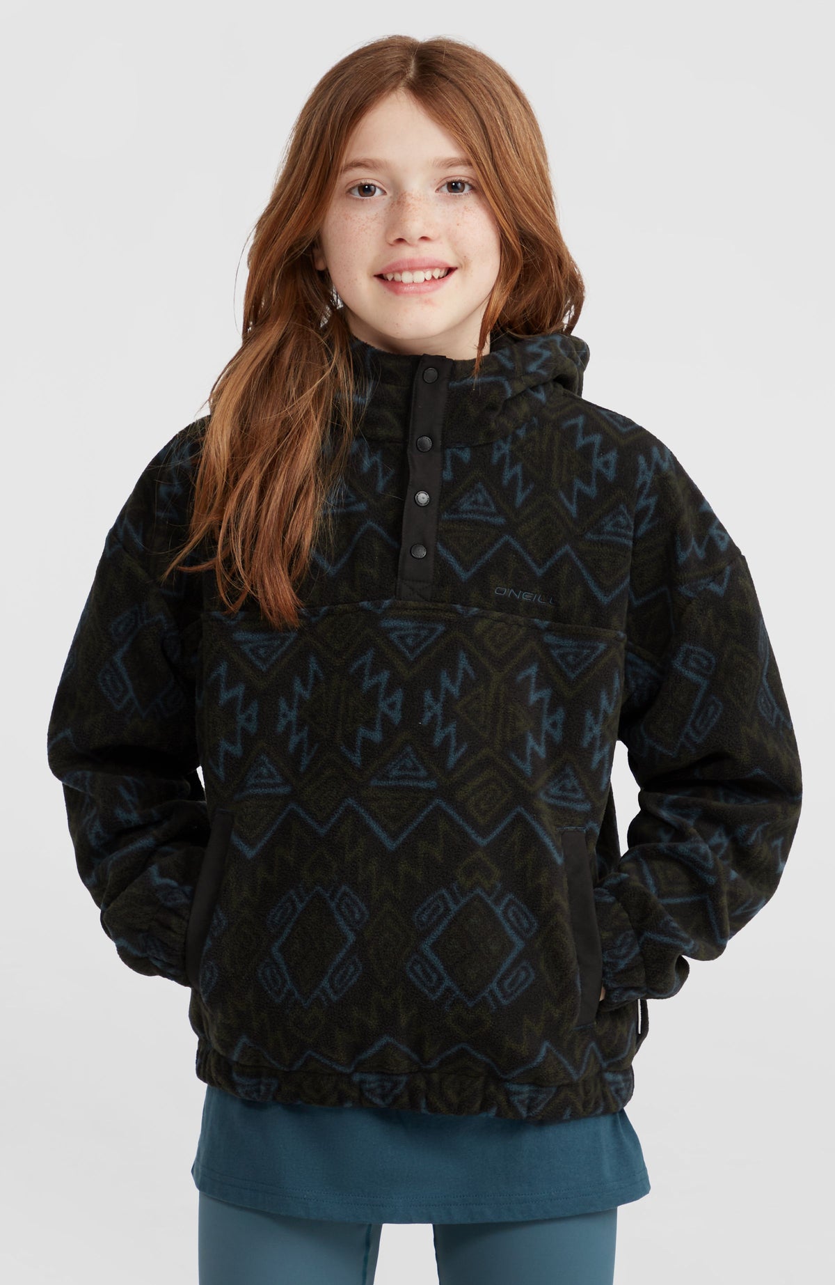 Sweat à capuche et col demi-zip Superfleece | Black Retro Ikat