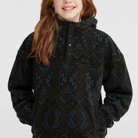 Sweat à capuche et col demi-zip Superfleece | Black Retro Ikat