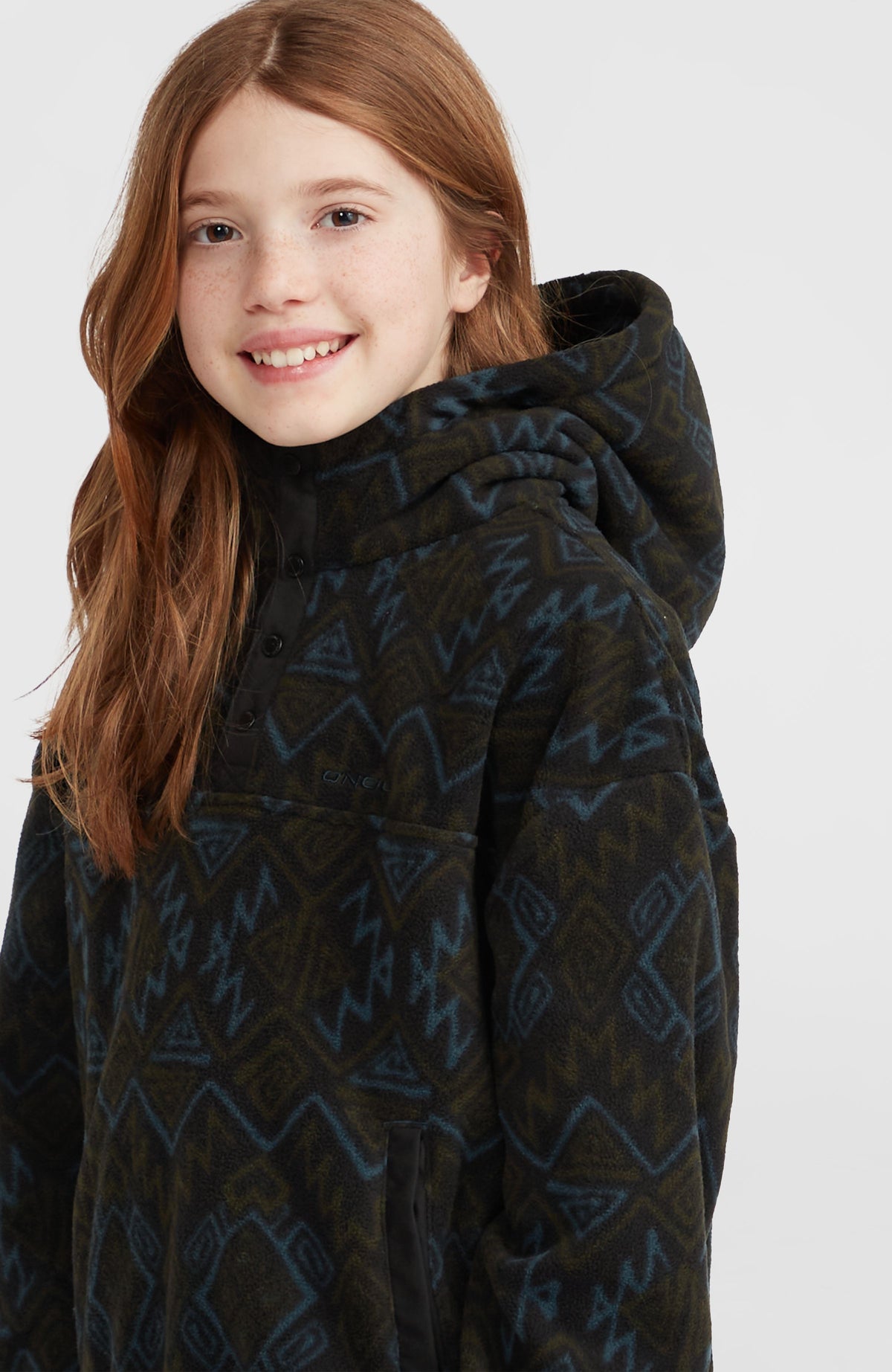 Sweat à capuche et col demi-zip Superfleece | Black Retro Ikat