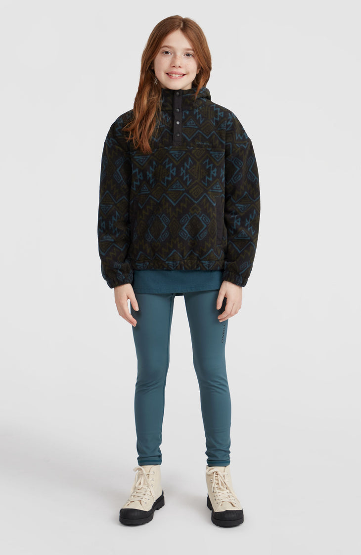 Sweat à capuche et col demi-zip Superfleece | Black Retro Ikat