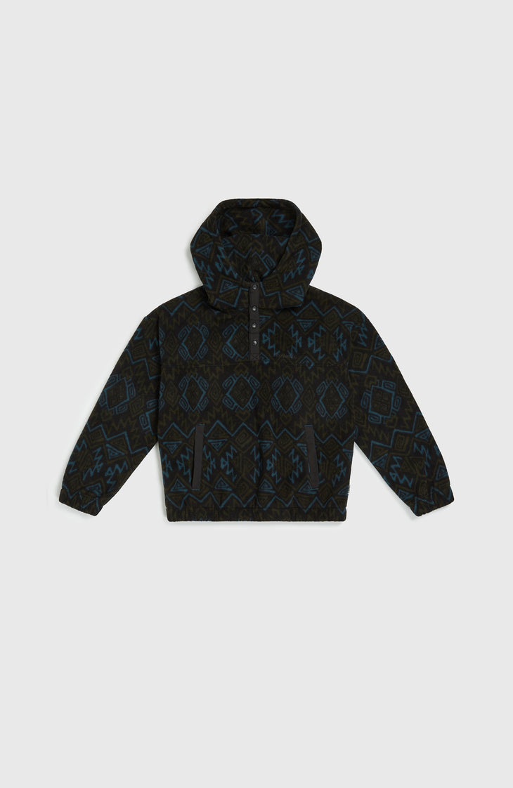 Sweat à capuche et col demi-zip Superfleece | Black Retro Ikat