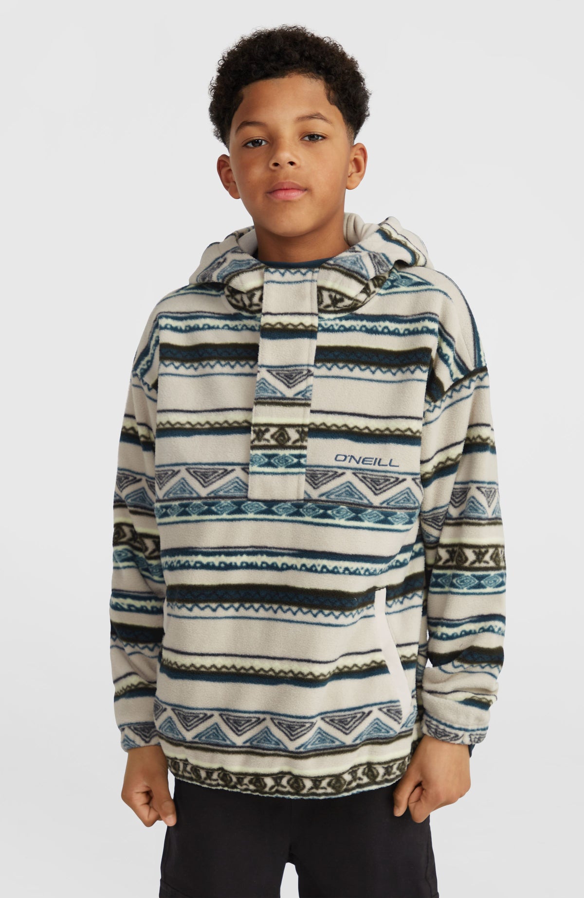 Sweat à capuche et col demi-zip Superfleece | Grey Ikat Stripe