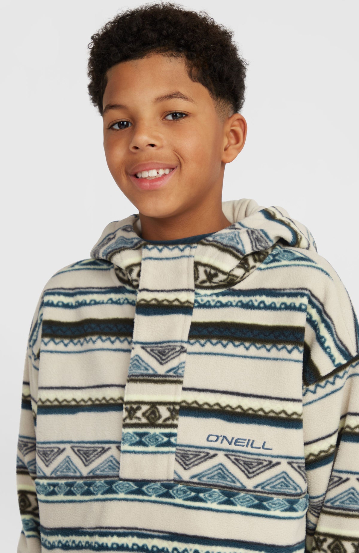 Sweat à capuche et col demi-zip Superfleece | Grey Ikat Stripe