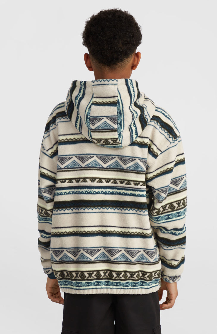 Sweat à capuche et col demi-zip Superfleece | Grey Ikat Stripe