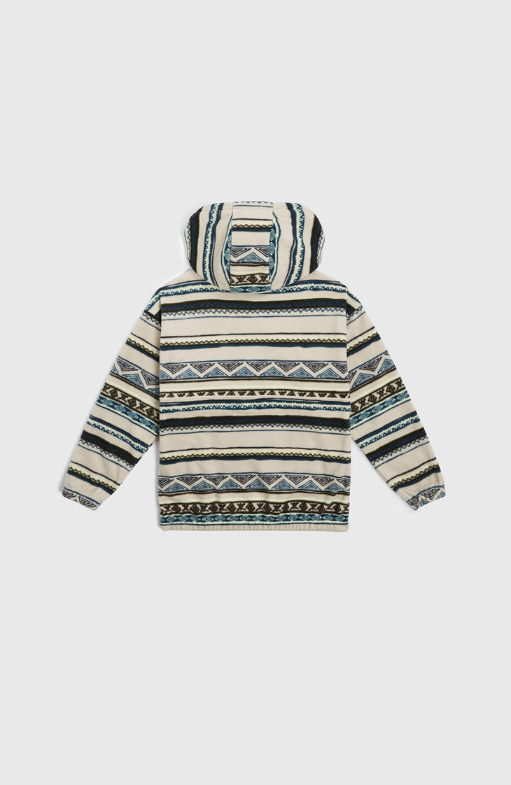 Sweat à capuche et col demi-zip Superfleece | Grey Ikat Stripe