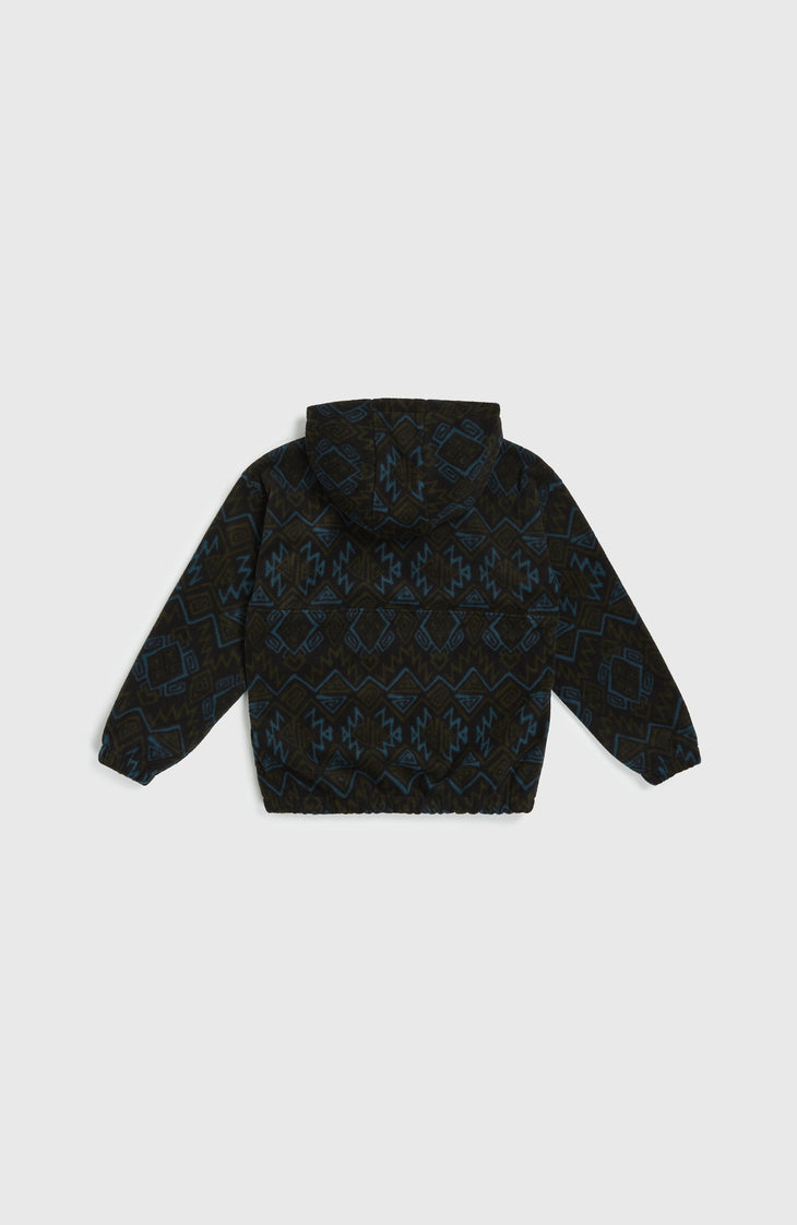 Sweat à capuche et col demi-zip Superfleece | Black Retro Ikat