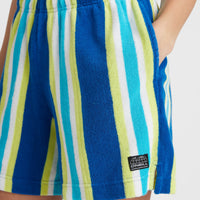 Short à taille haute en tissu éponge Brights | Blue Towel Stripe