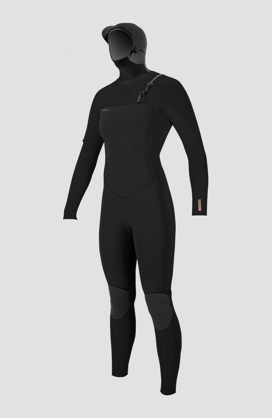 Hyperfreak Plus 5/4mm Chest Zip Full Wetsuit with Hood | BLACK/BLACK